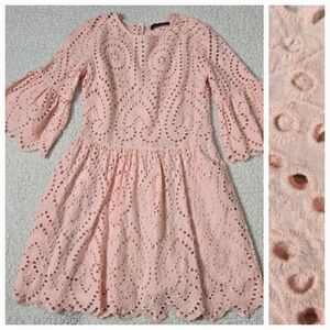 Simplee Cotton Eyelet Summer Mini Dress Size S Bell Sleeves